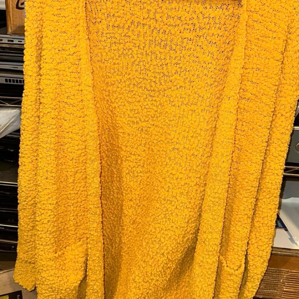 Merokeety Women's Large Yellow and Orange Cardigan Soft Comfy Shaw Jacket Coat